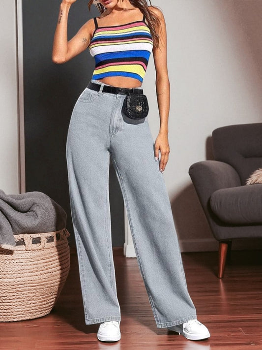 High Rise Harbor Stonewash Straight Leg Jeans