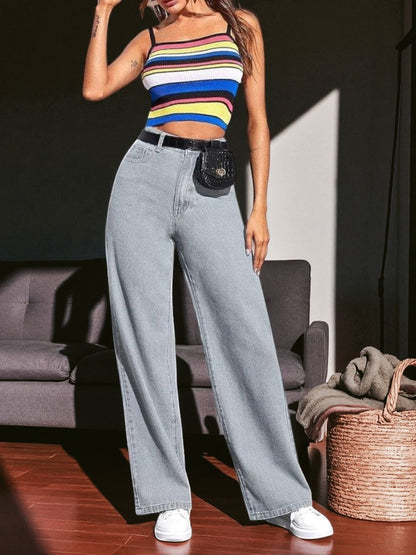 High Rise Harbor Stonewash Straight Leg Jeans