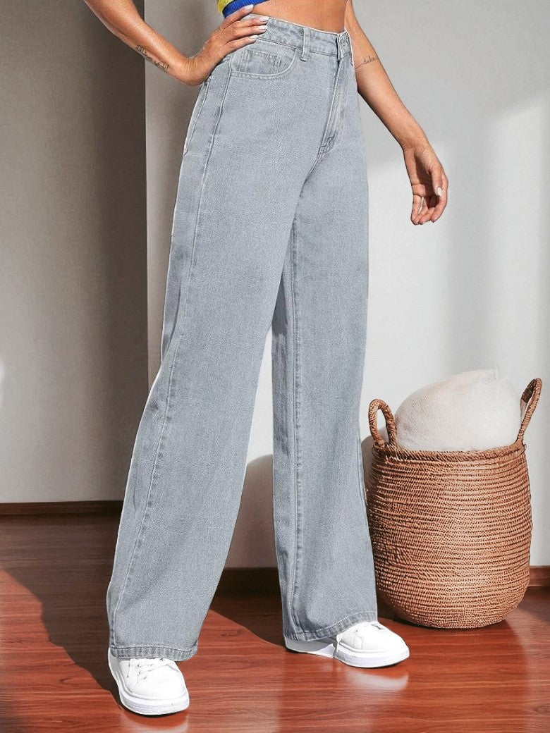 High Rise Harbor Stonewash Straight Leg Jeans