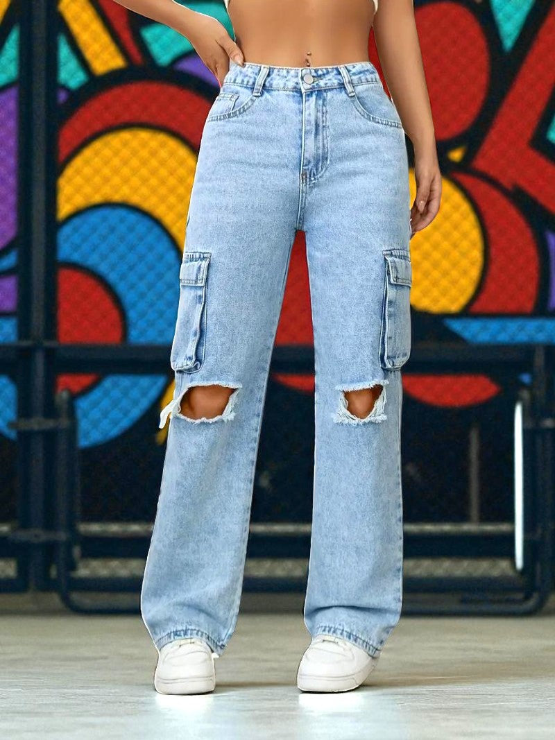 Fearless Fit Knee-Rip Cargo Jeans