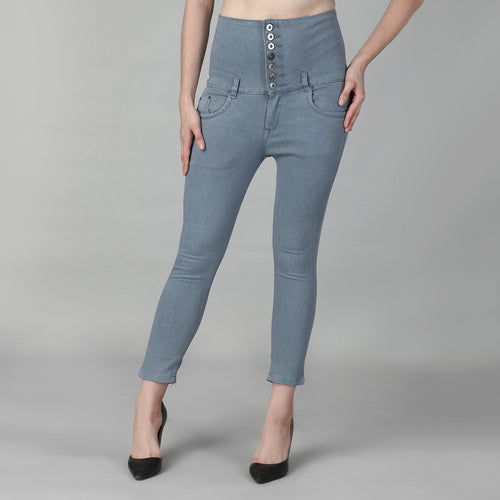 Grey Broadbelt High Rise Skinny Ankle Jeans- 1085