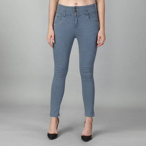 Grey Broadbelt High Rise Skinny Ankle Jeans-1089