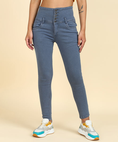 Grey Broadbelt High Rise Skinny Ankle Jeans-1090