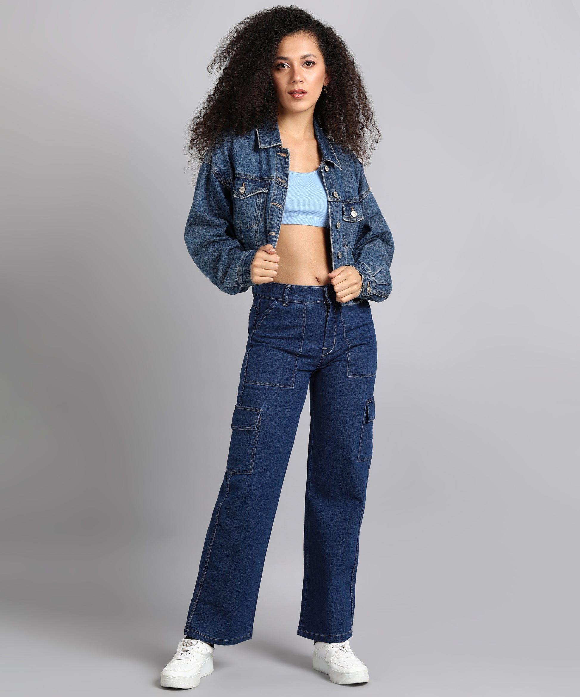 Blue high cargo jeans