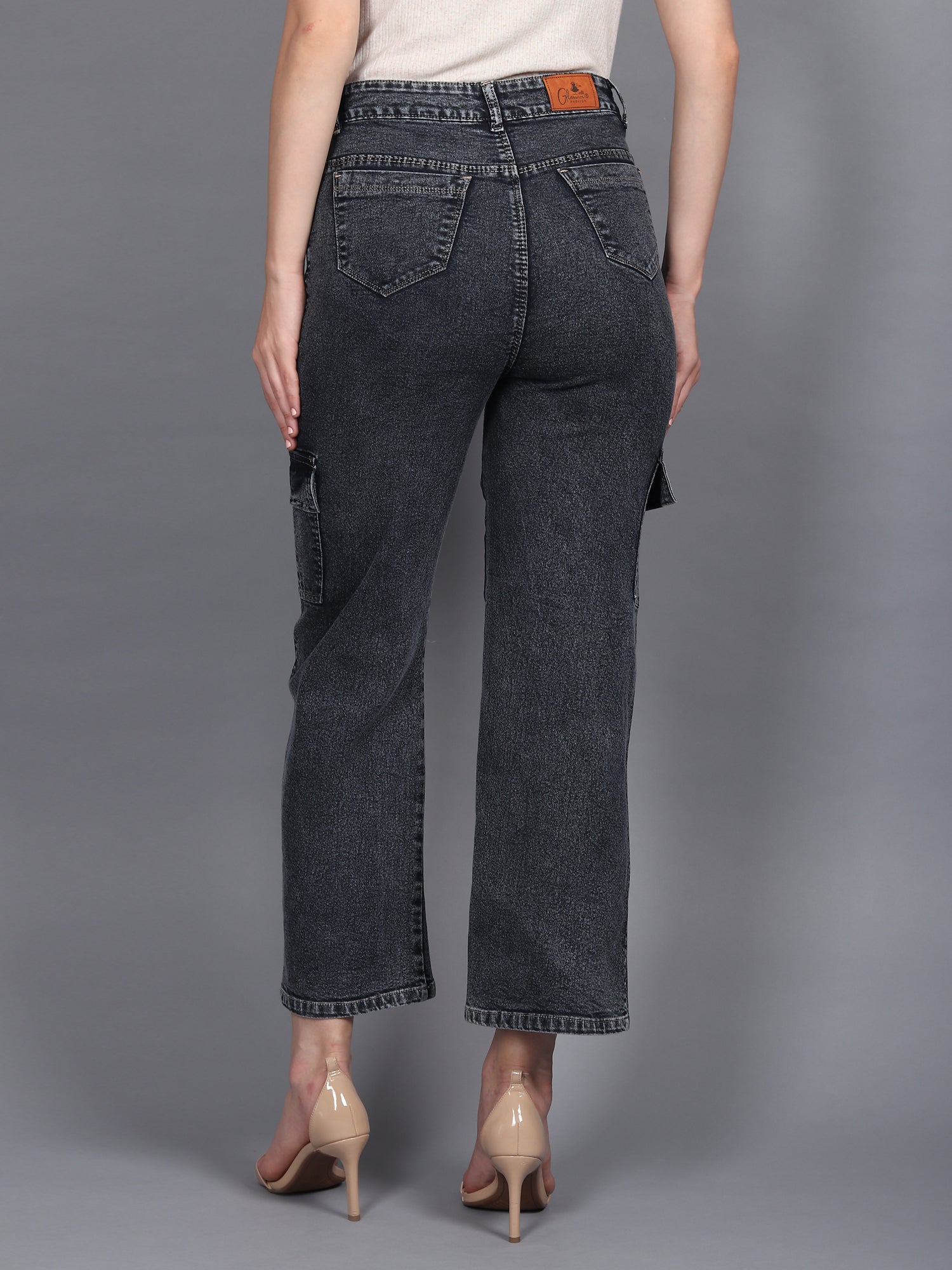 Wide High Cargo Jeans - Black - Ladies