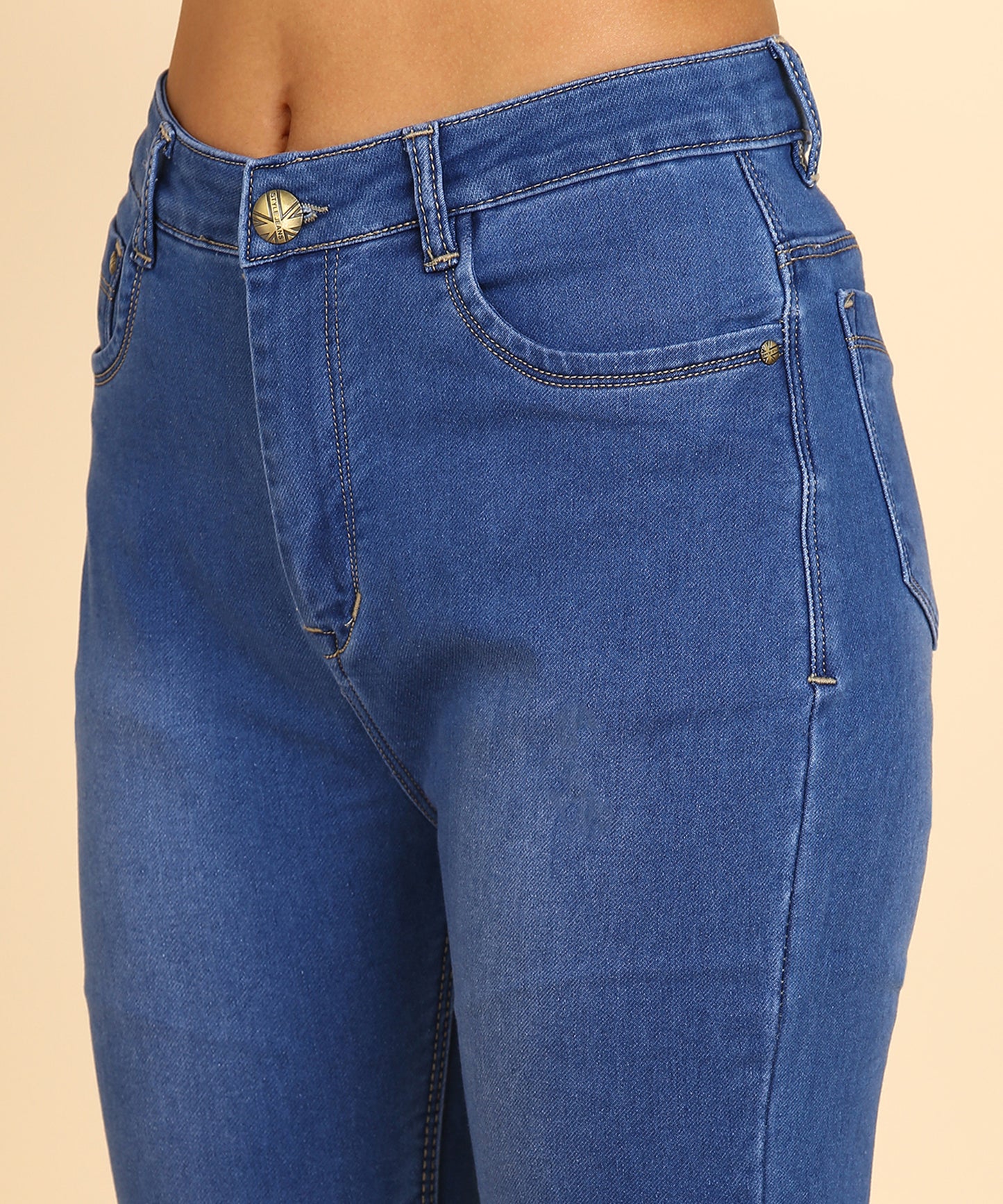 Worn Denim Cotton Lycra High Waist Regular Jeans for Women-1596