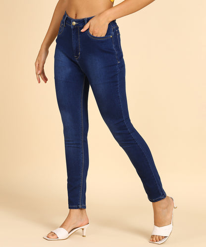 Denim Cotton Lycra High Waist Regular Jeans for Women-1597