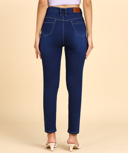 Denim Blue High Waist Stretchable Cotton Regular Jeans for Women-1598N