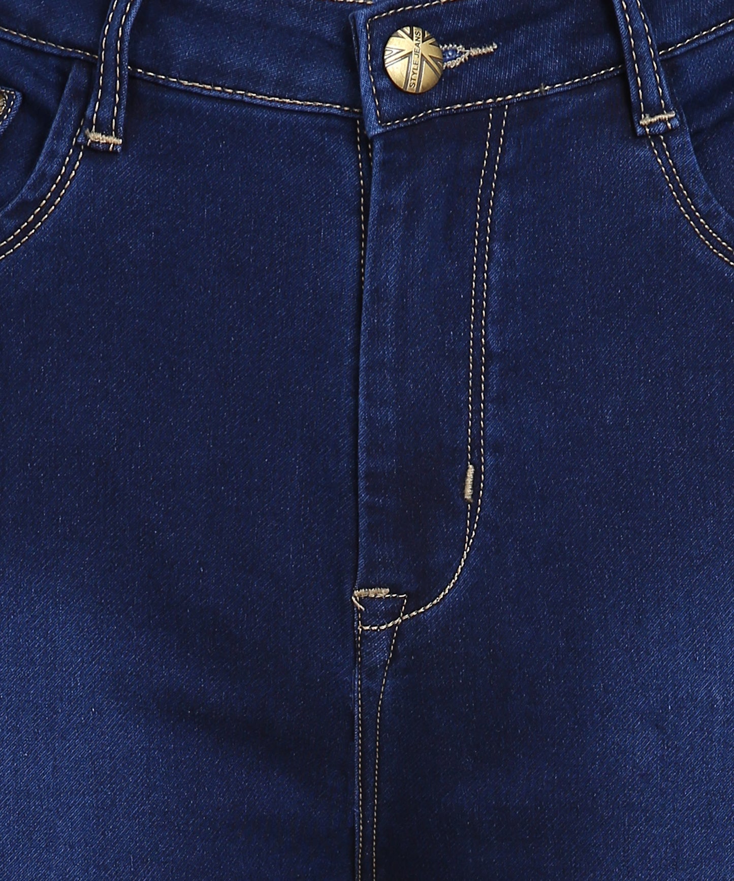 Dark Denim Cotton Lycra High Waist Regular Jeans for Women-1598