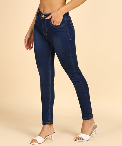 Indigo Denim Cotton Lycra High Waist Regular Jeans for Women-1599