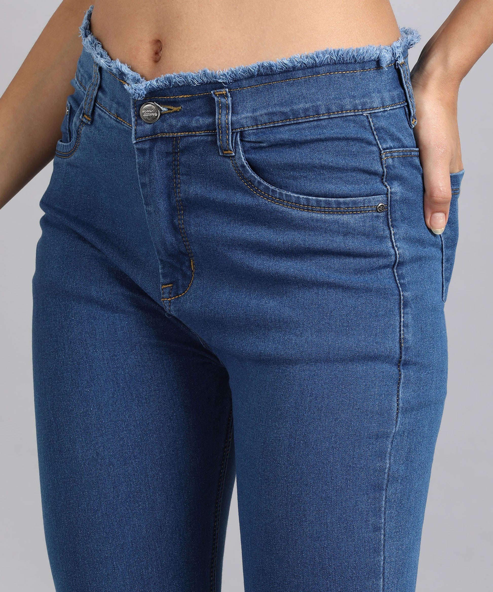 Blue High Rise Slim Fit Skinny Frayed Hem Jeans – Glossia Fashion