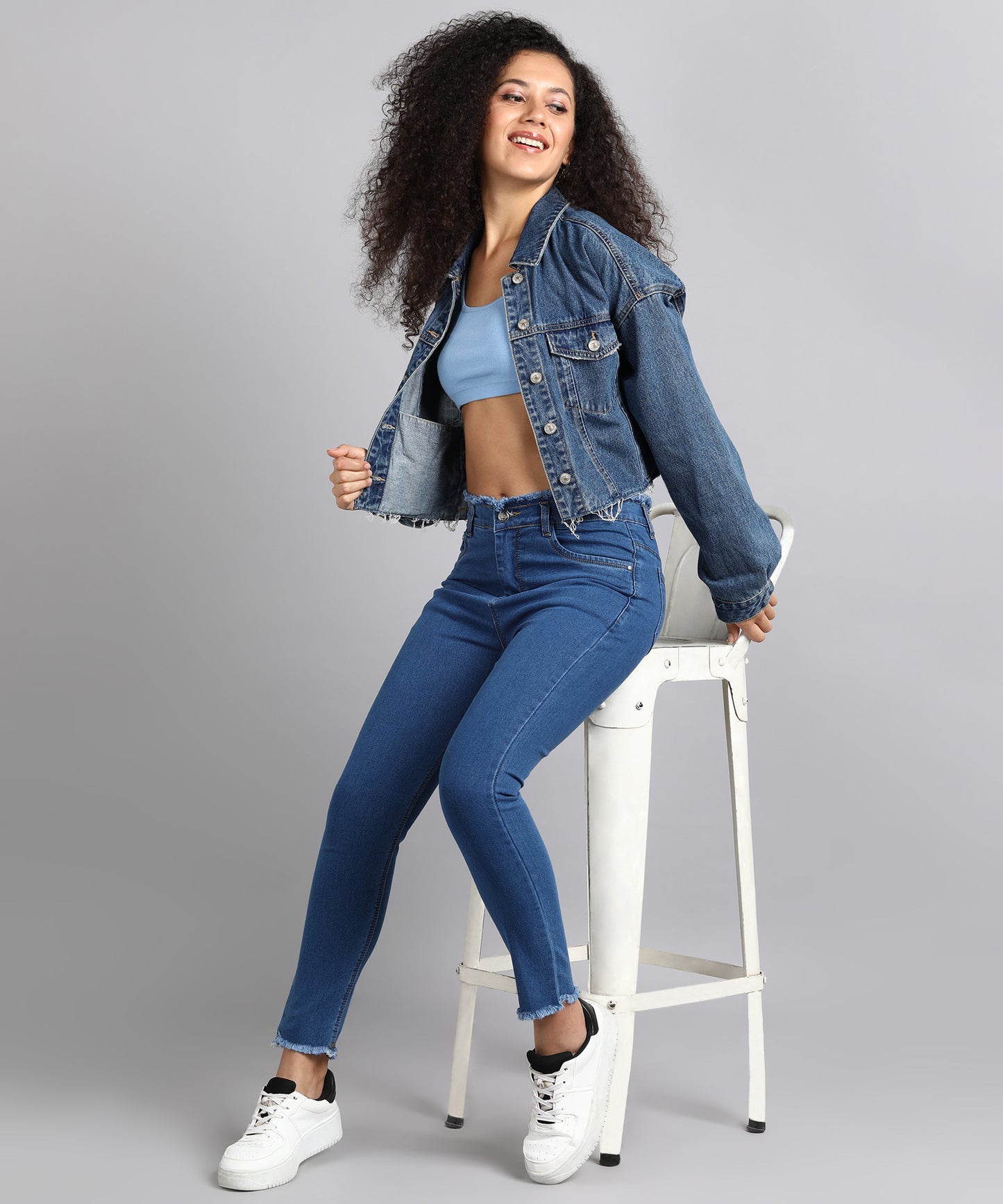 Blue High Rise Slim Fit Skinny Frayed Hem Jeans – Glossia Fashion