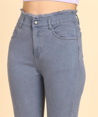 Grey High Rise Slim Fit Frayed Hem Jeans- 5105N