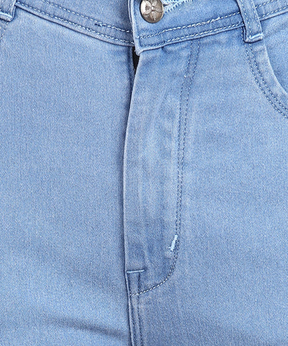 Ice Blue High Rise Slim Fit Frayed Hem Jeans- 5105N
