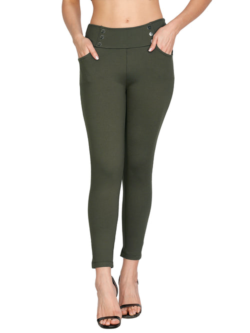 Henna Green High Rise Curve Hugging Jeggings for Women -614