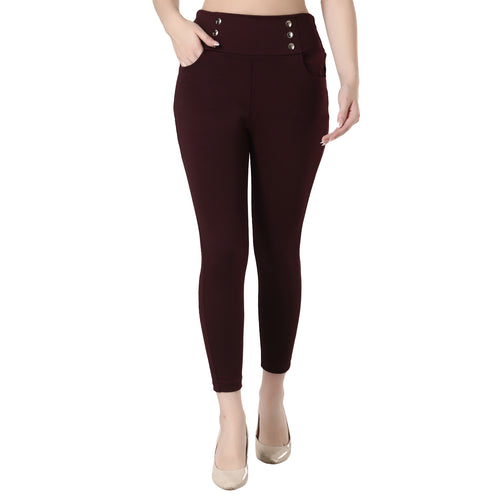 Maroon High Rise Curve Hugging Jeggings for Women -614