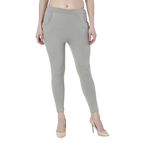 Quill Grey High-Waisted Stretch Cigarette Trousers for Women -642
