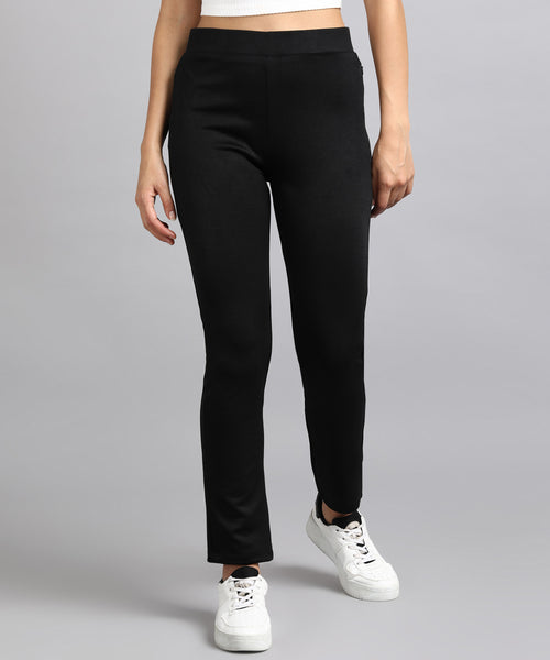 Black High-Waisted Tapered Cigarette Trousers for Women -674