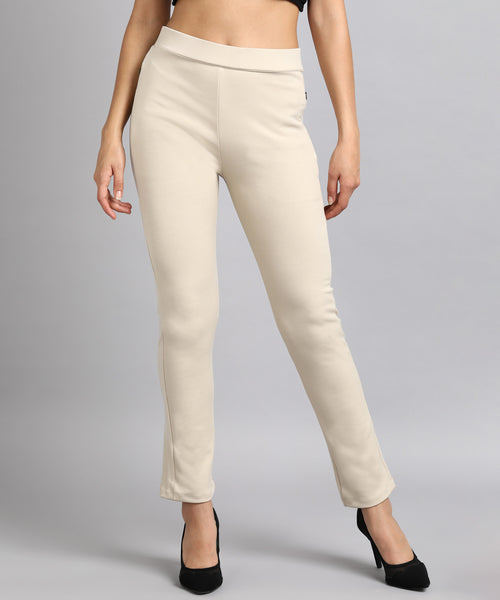 Albescent White High-Waisted Tapered Cigarette Trousers for Women -674