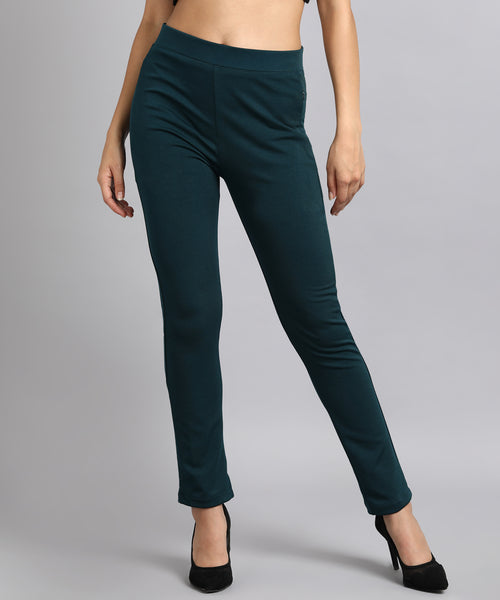 Gable Green High-Waisted Tapered Cigarette Trousers for Women -674