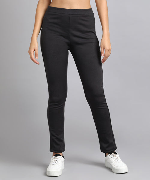 Dark Grey High-Waisted Tapered Cigarette Trousers for Women -674