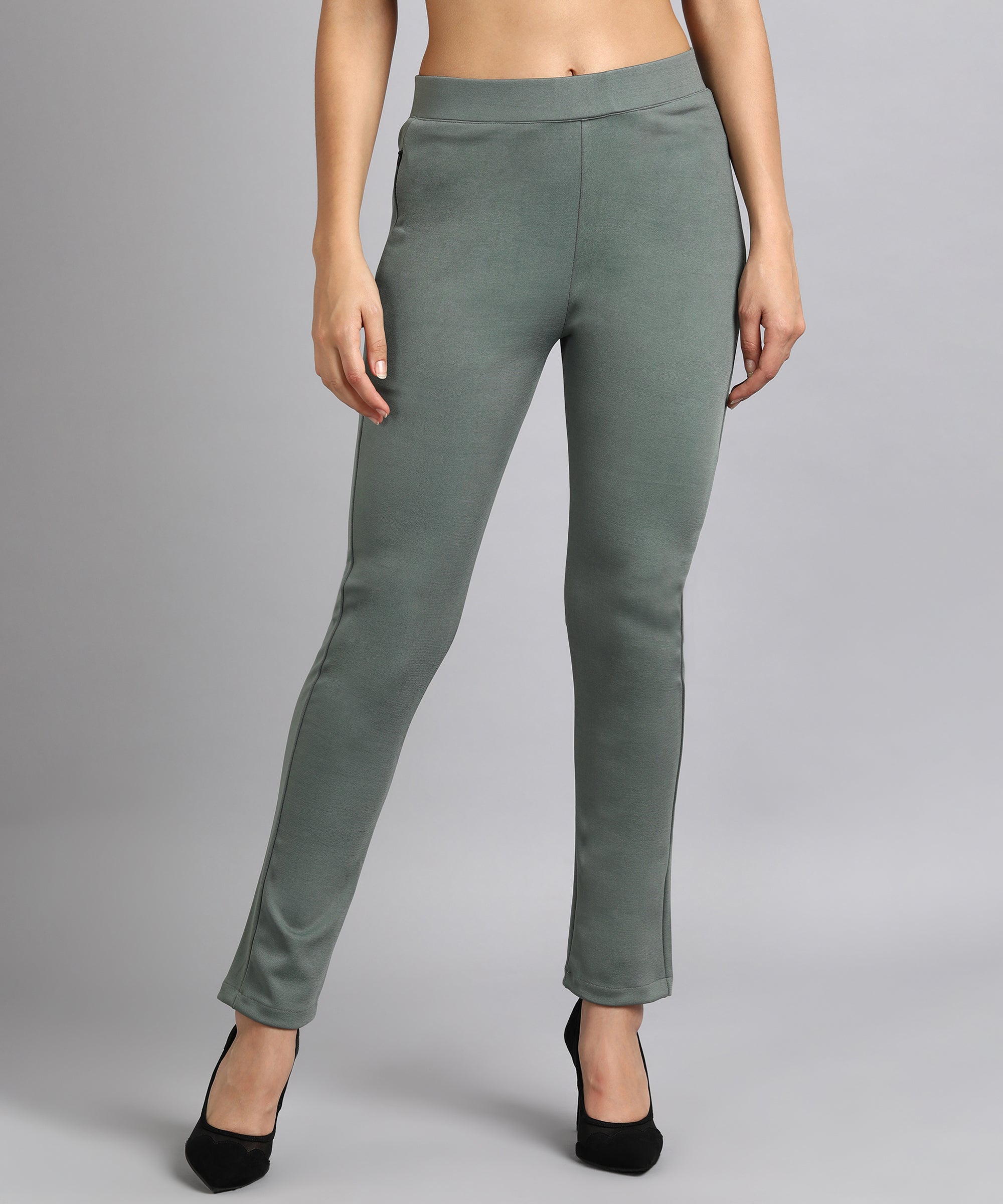 Buy DE MOZA Grey Womens Solid Full Length Cigarette Pants | Shoppers Stop