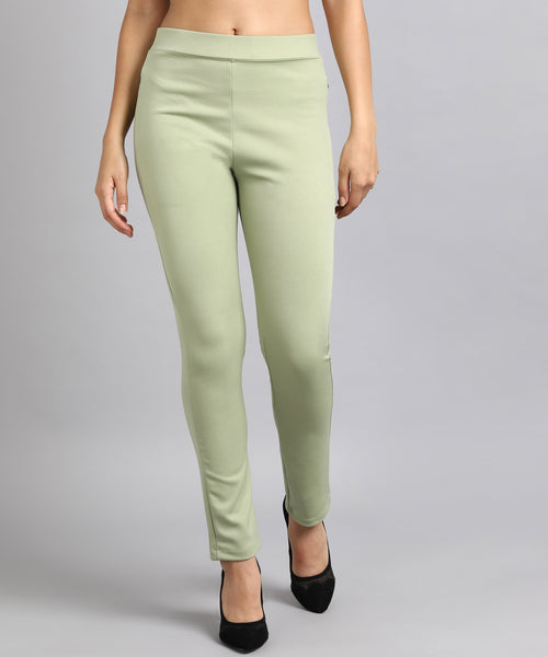 Green Mist High-Waisted Tapered Cigarette Trousers for Women -674