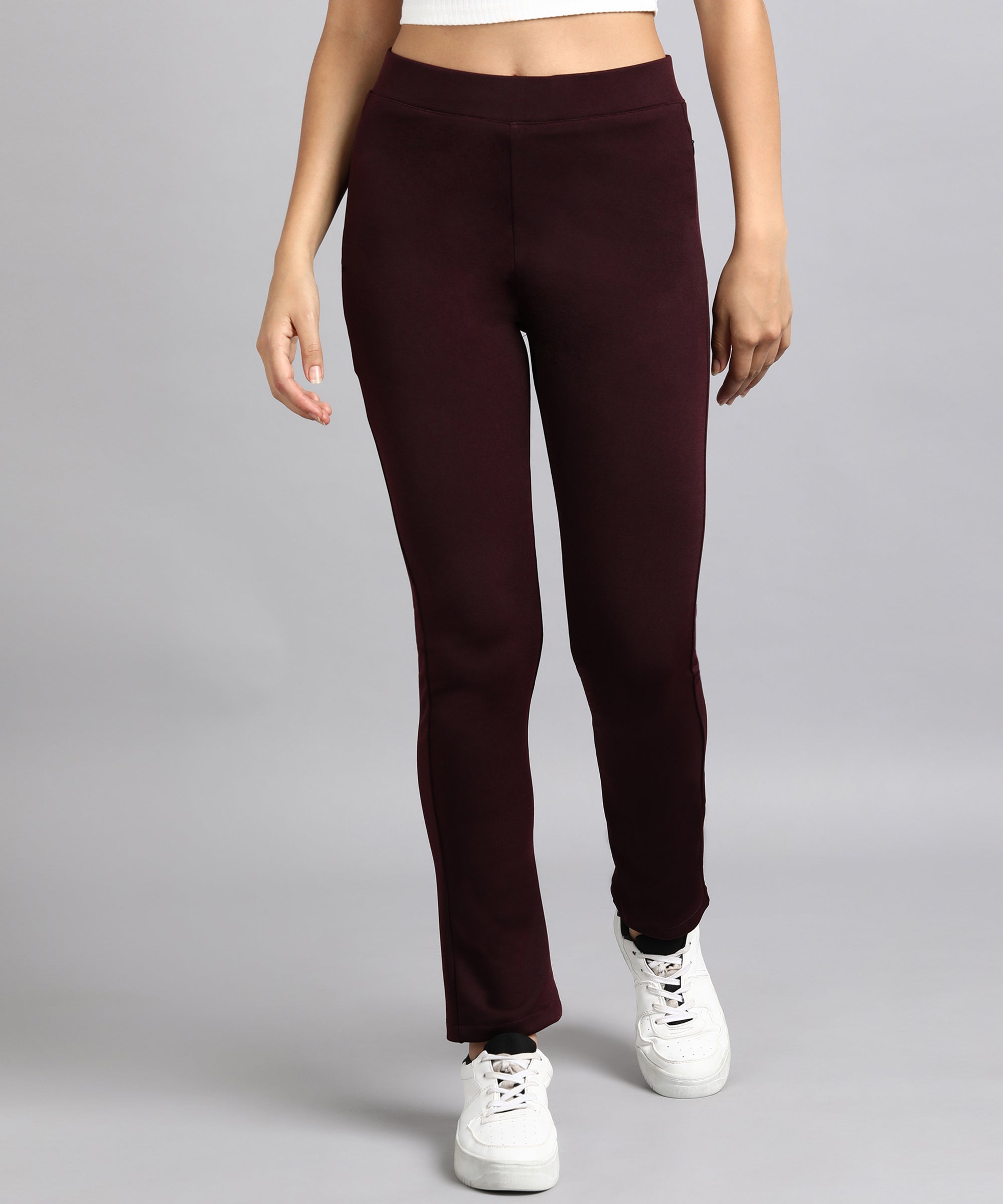 Maroon High-Waisted Stretch Cigarette Trousers for Women -642