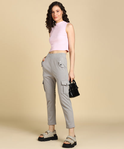 Women's Casual High Waist Tapered Cargo Trouser Pants - 681