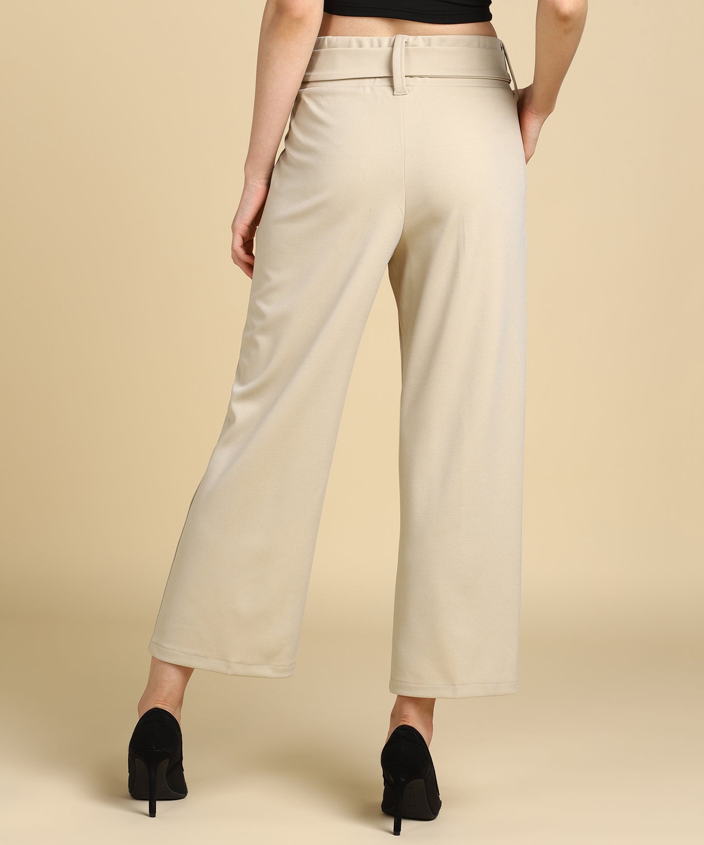 High Waist Formal Wide Leg Parallel Trouser with Belt