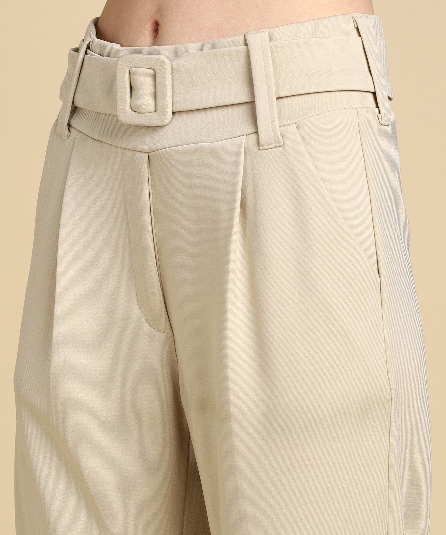 High Waist Formal Wide Leg Parallel Trouser with Belt