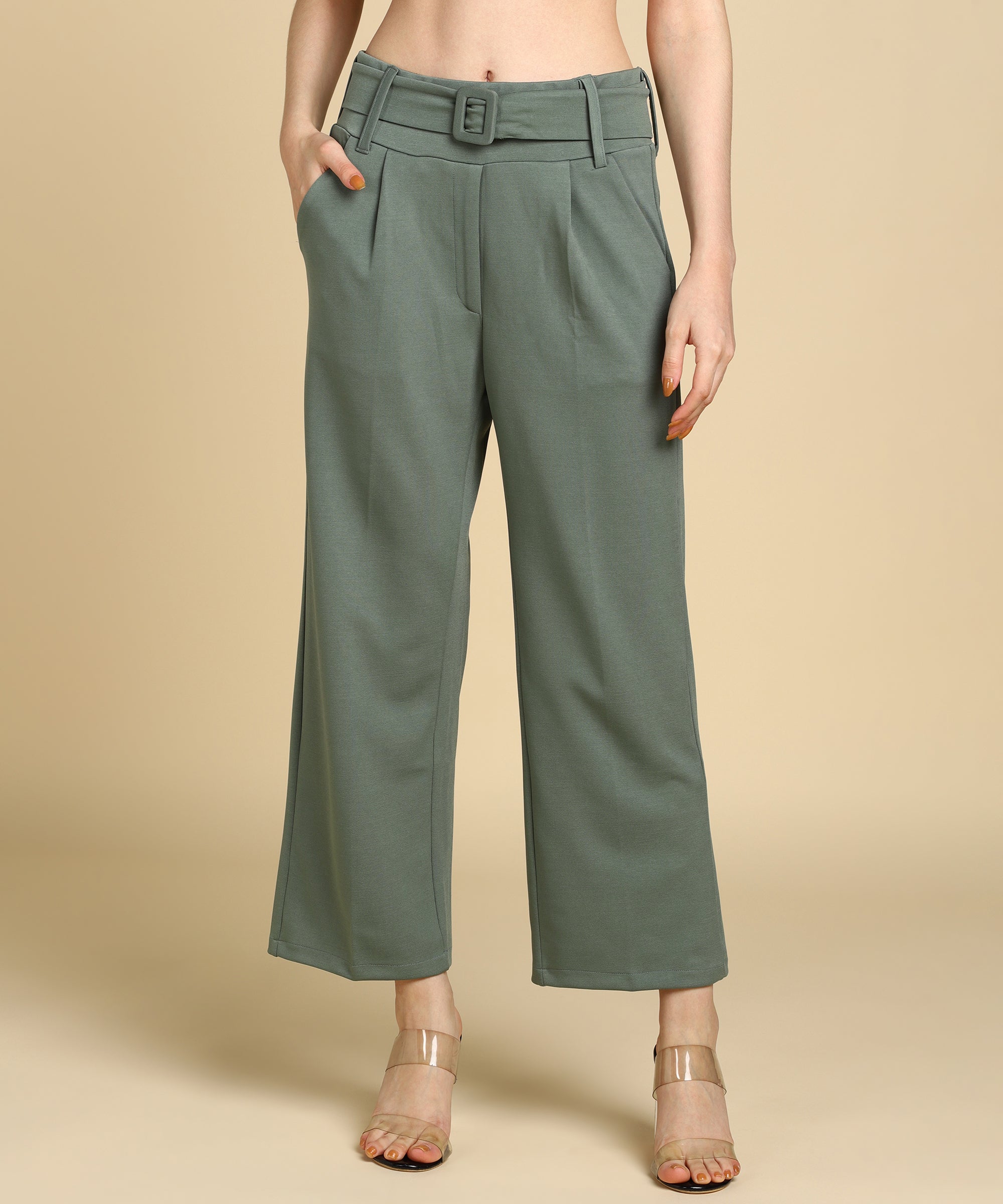 Buy Women's Burgundy High-rise Cropped Parallel Trousers Online at Bewakoof