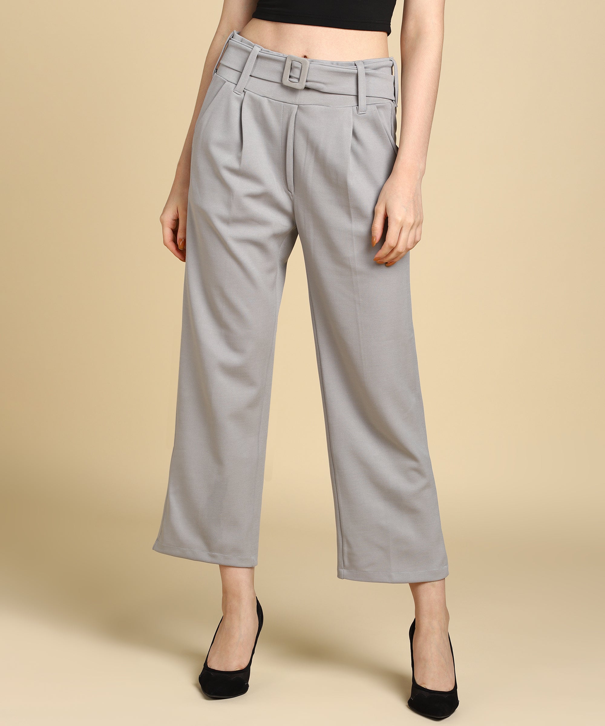 Buy Beige Fully Elastication Parallel Pants Online - W for Woman