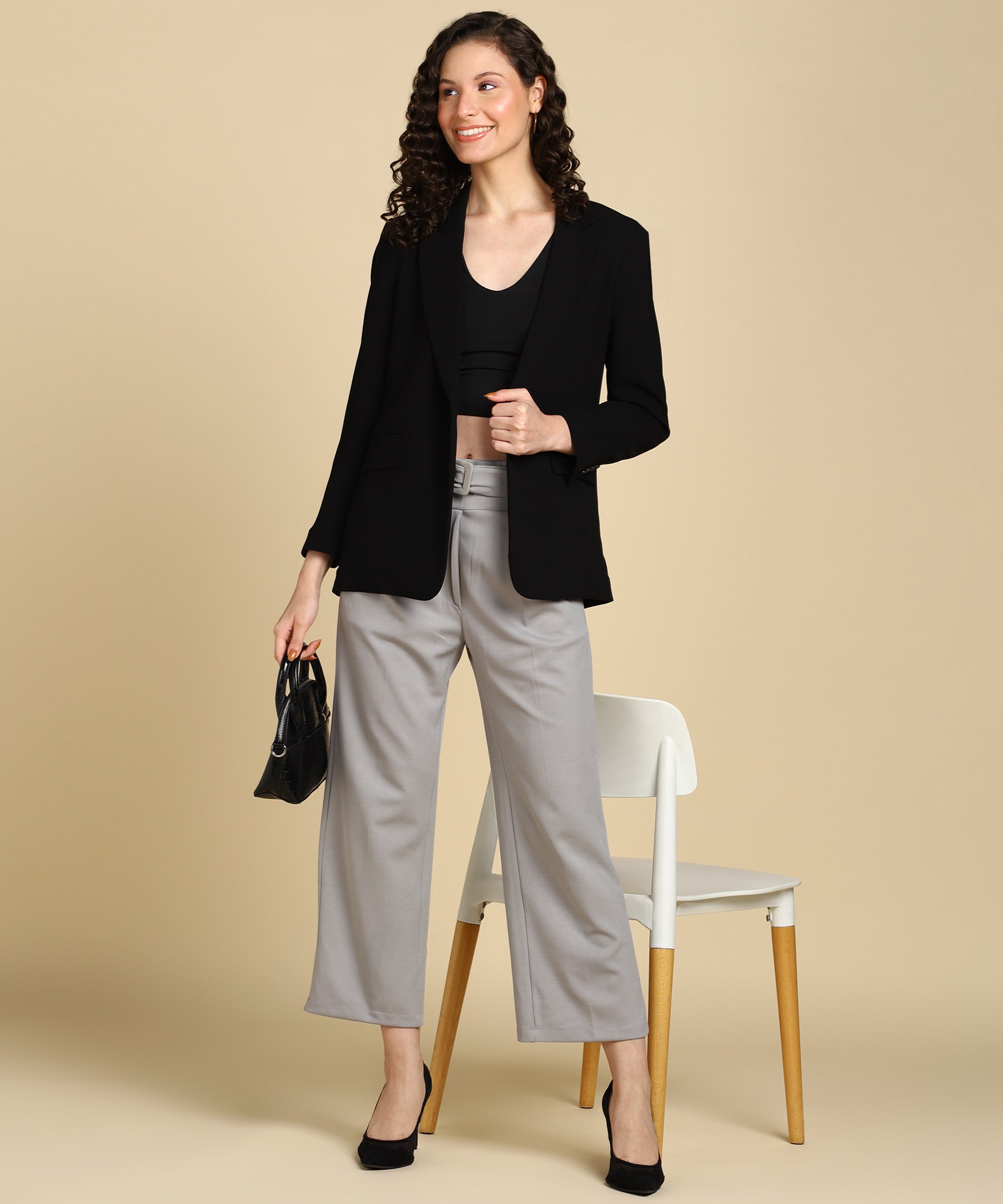 Buy SHAYE Parallel Trousers Black Solid Mid-Rise Casual Trousers for Women  online