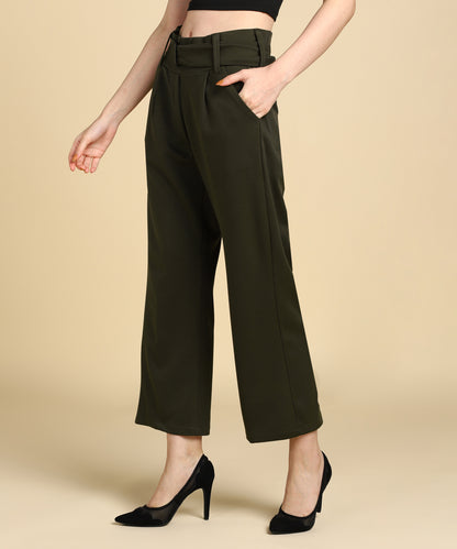 Women's High Waist Stretchable Formal Wide Leg Parallel Trouser Pants with Belt - 693