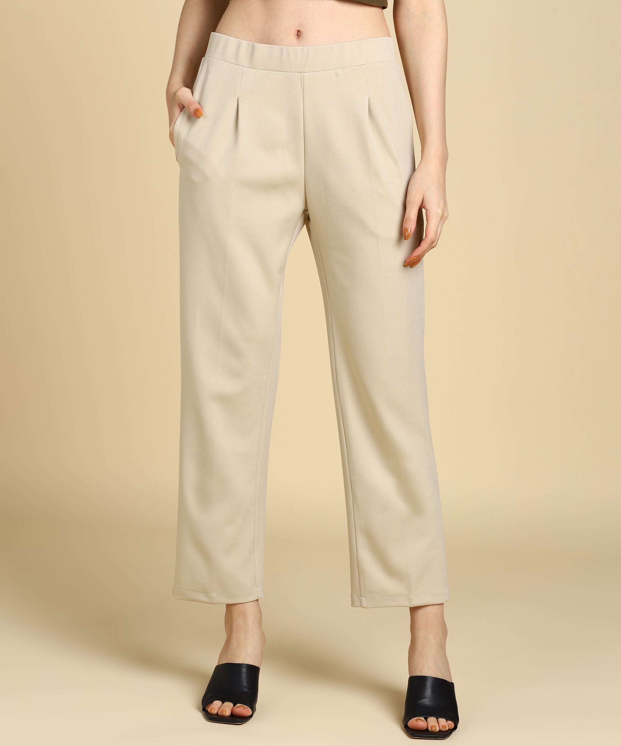 Women Navy Blue Comfort Loose Fit Formal Parallel Trousers – Trykaa