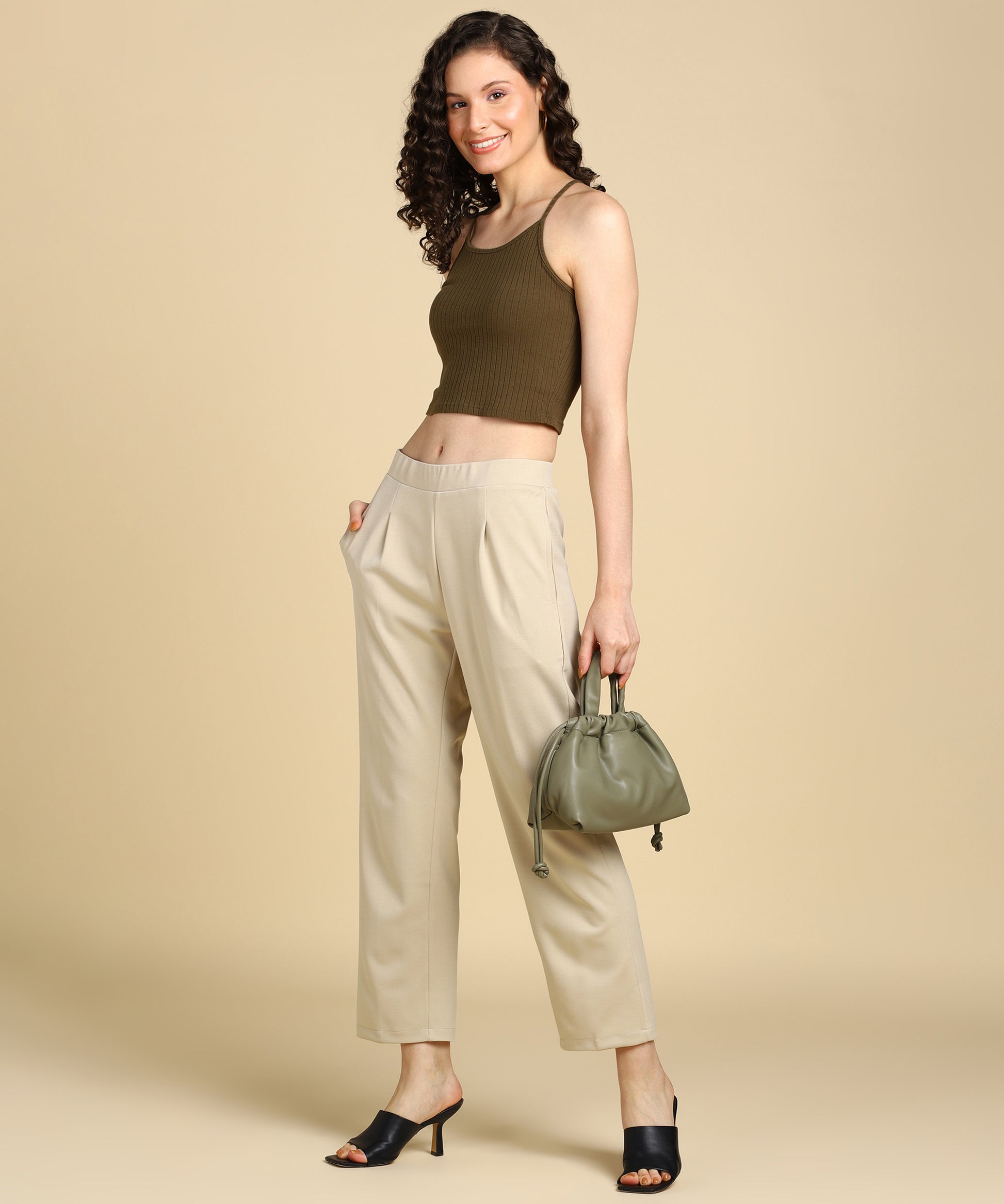 Women's High Waist Formal Stretchable Relaxed Parallel Trouser Pants - –  Glossia Fashion
