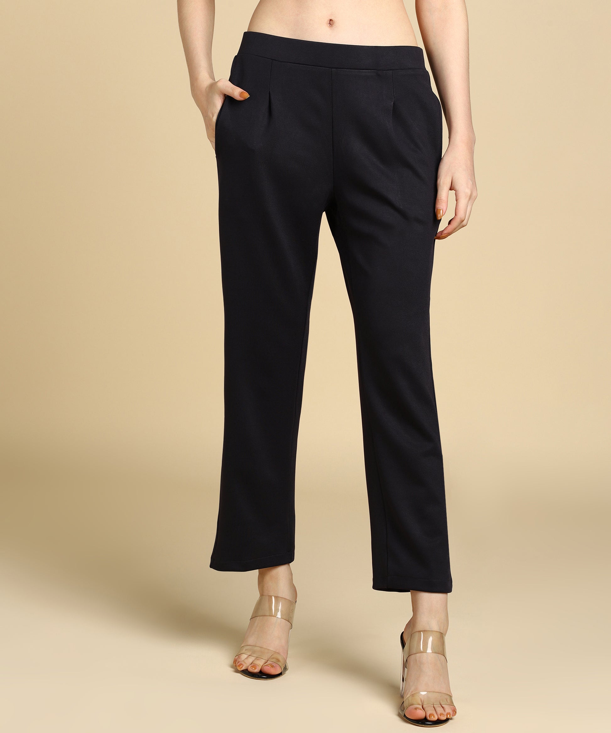 Women's High Waist Formal Stretchable Relaxed Parallel Trouser