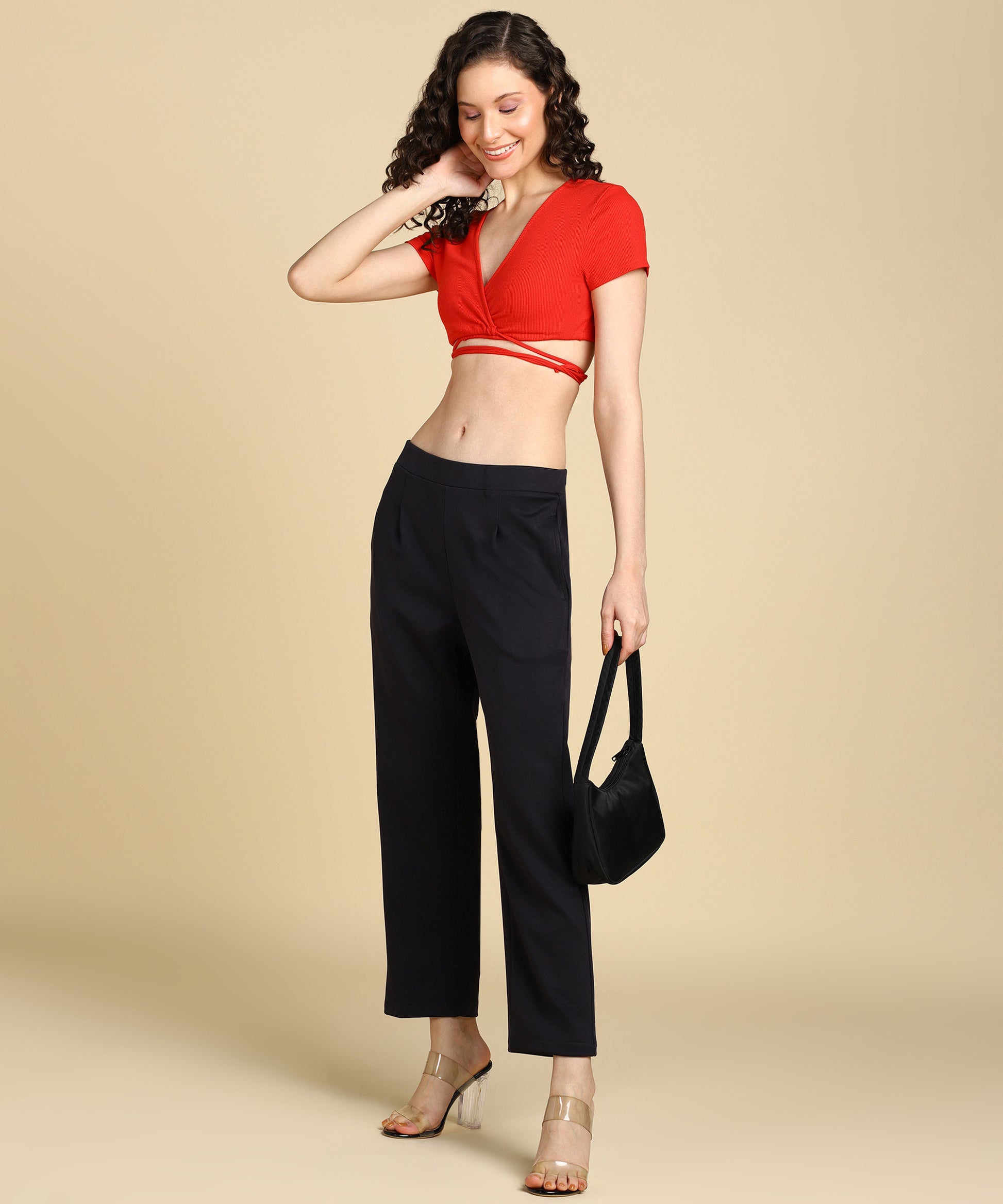 Women's High Waist Formal Stretchable Relaxed Parallel Trouser