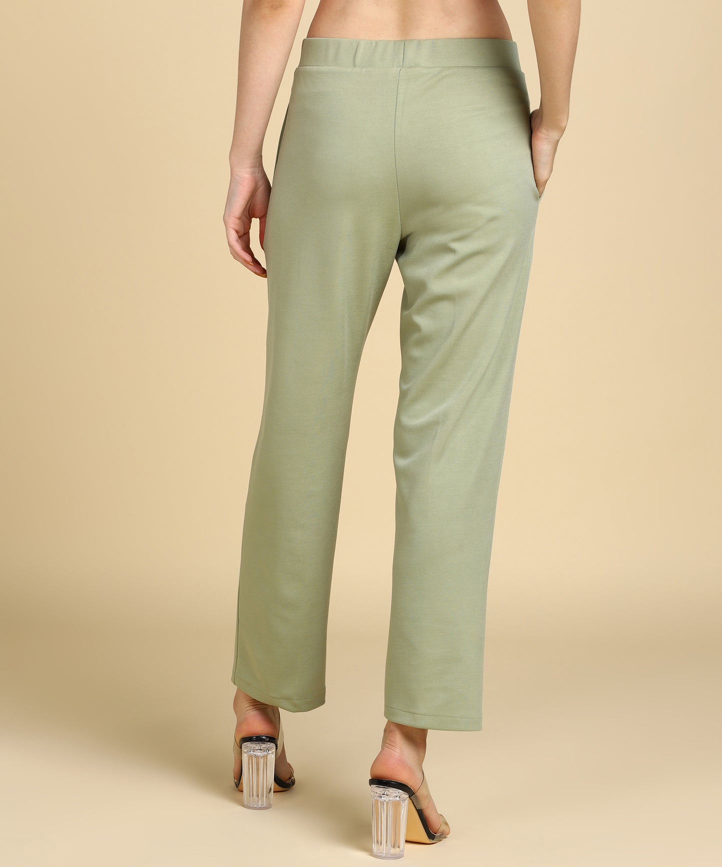 Women's High Waist Formal Stretchable Relaxed Parallel Trouser Pants - 694