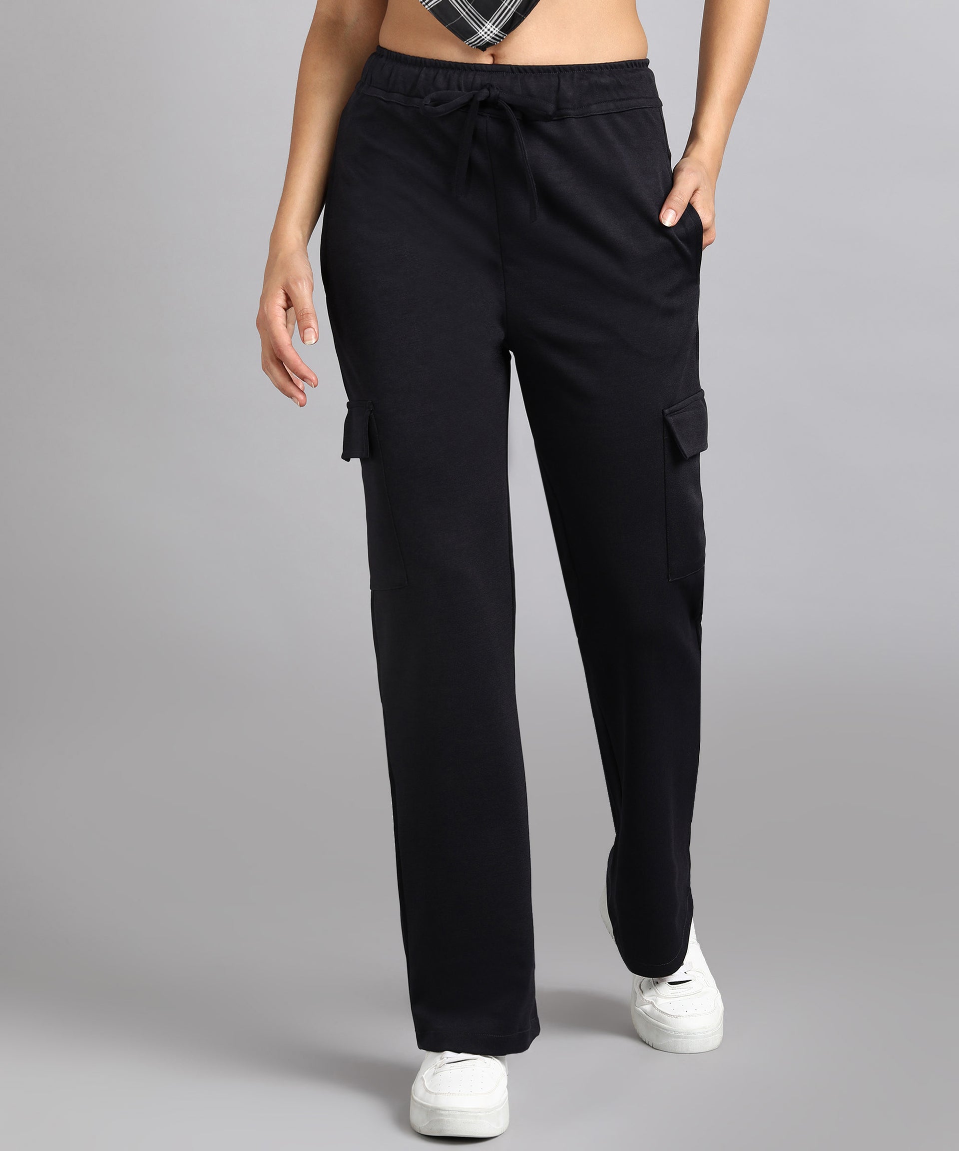 Plus Size Black Rayon Straight Parallel Pants