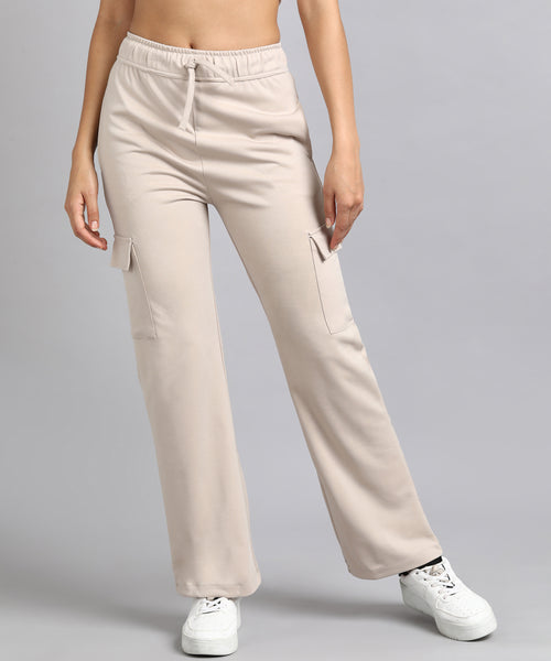 Albescent White Casual High-Waisted Parallel Cargo Trouser Pants for Women -699