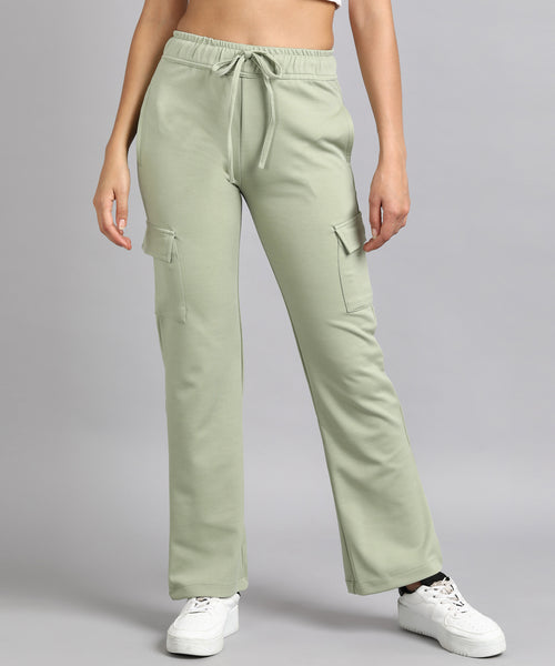 Green Mist Casual High-Waisted Parallel Cargo Trouser Pants for Women -699