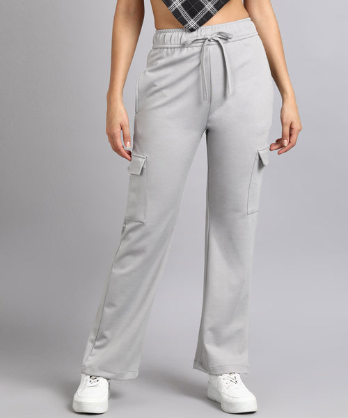 Quill Grey Casual High-Waisted Parallel Cargo Trouser Pants for Women -699