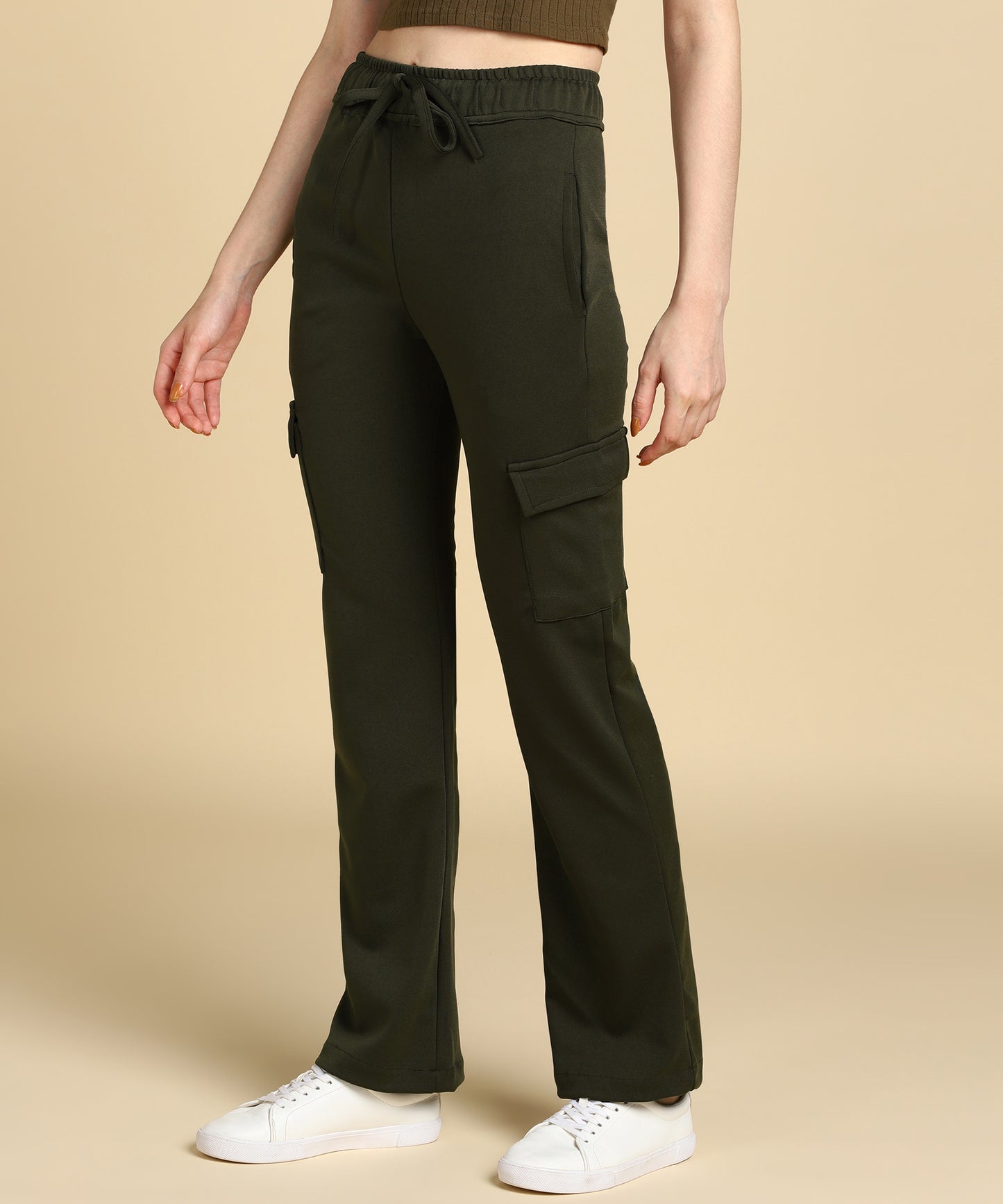 Henna Green Casual High - Waisted Parallel Cargo Pants