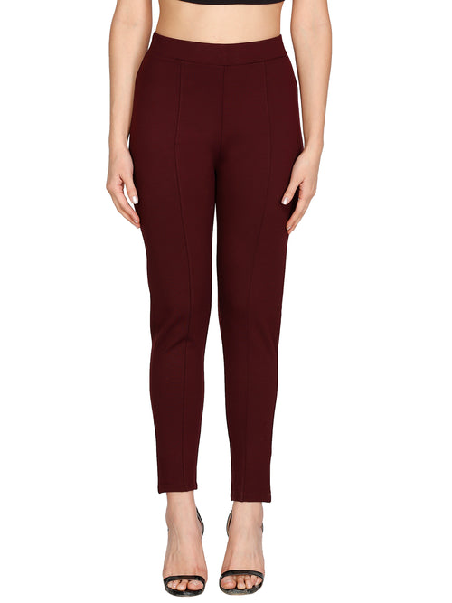 Maroon Second Skin High-Waisted Jeggings for Women -NT27