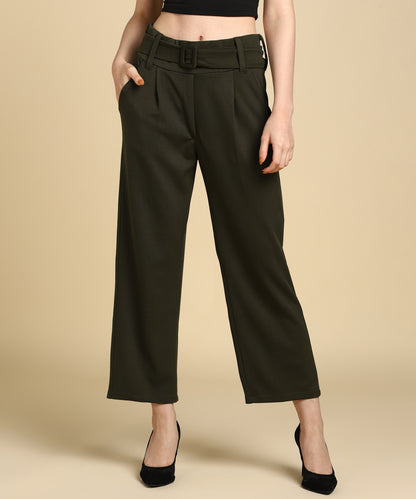 High Waist Formal Wide Leg Parallel Trouser with Belt - Glossia Fashion