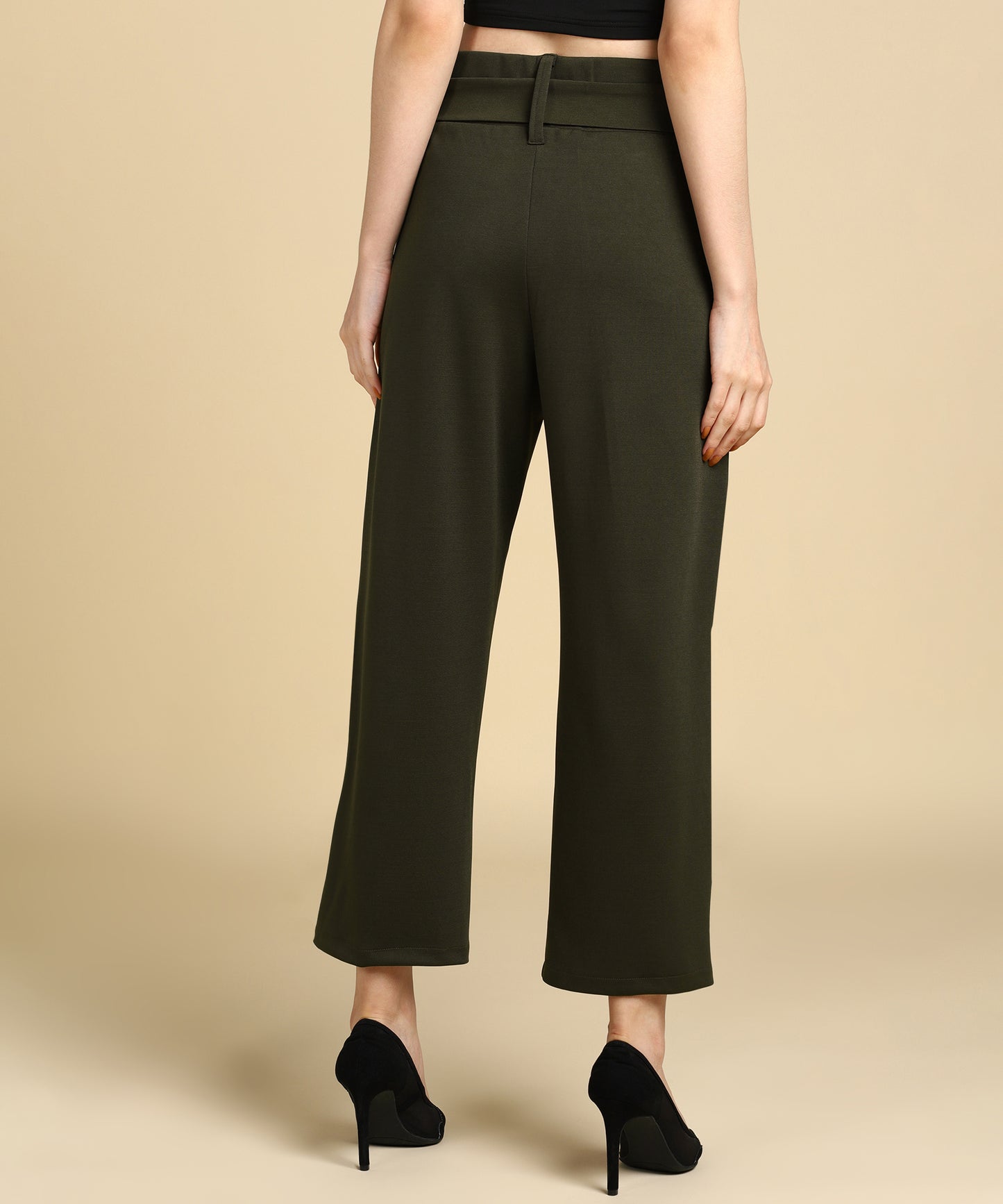 High Waist Formal Wide Leg Parallel Trouser with Belt - Glossia Fashion