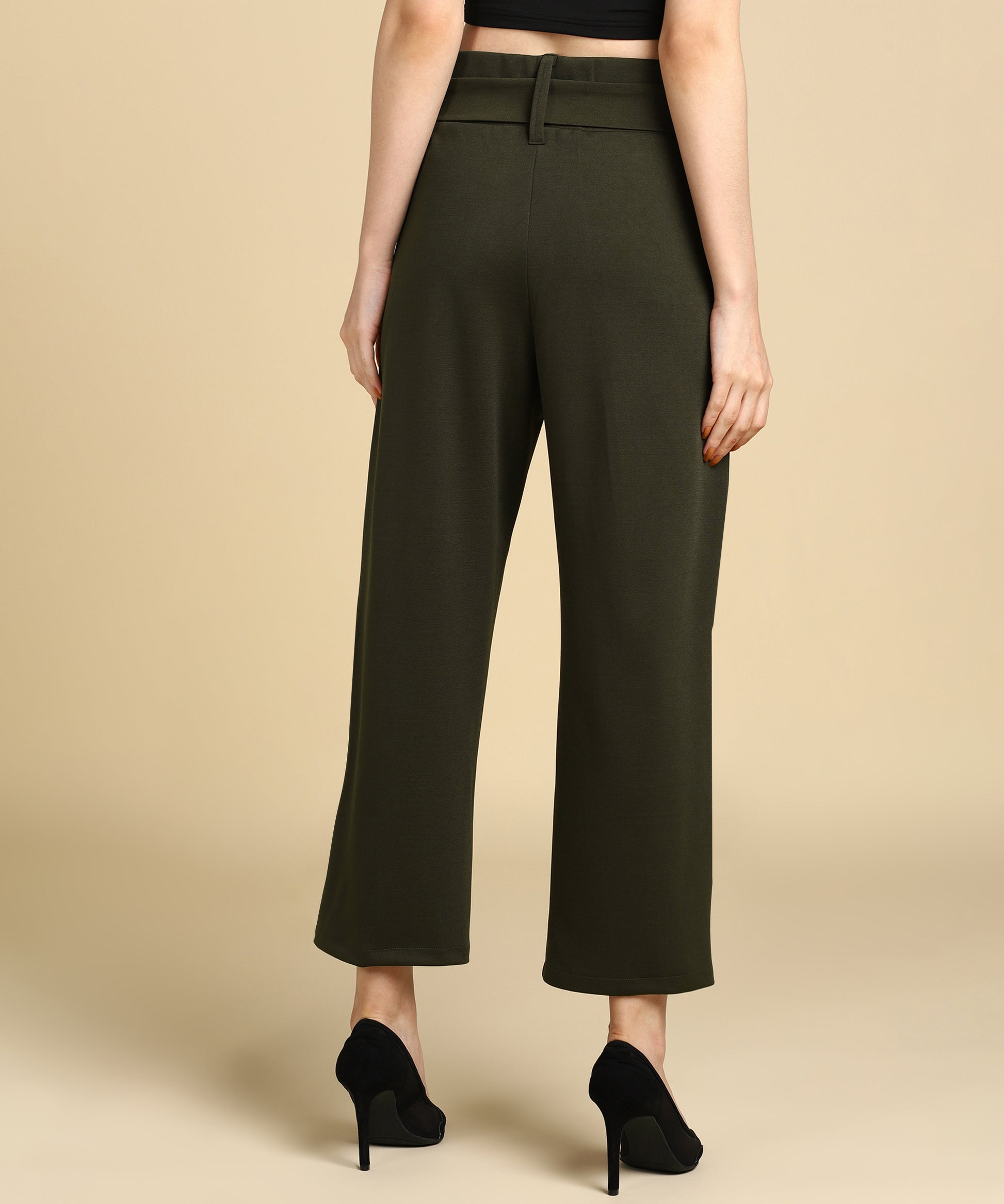 High Waist Formal Wide Leg Parallel Trouser with Belt - Glossia Fashion