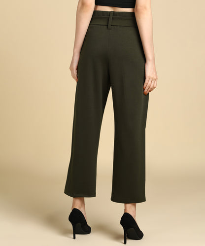 High Waist Formal Wide Leg Parallel Trouser with Belt - Glossia Fashion